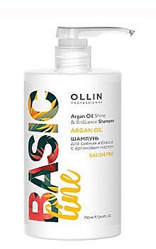 OLLIN BASIC LINE Шампунь для сияния и блеска с аргановым маслом 750 мл