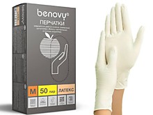 Перчатки латексные 100 шт. р-р "M" опудренные Benovy